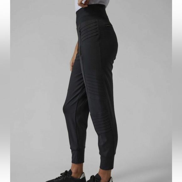 Athleta Women's Venice Moto Black High-Waisted Jogger Pants Black Sz L EUC - Picture 2 of 16